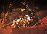 Cristoforo Munari: Stillleben mit Musikinstrumenten, chinesischem Porzellan und Citrusfrüchten, ca. 1706–1715, Uffizien, Florenz