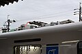 The pantograph lowered while at Wakamatsu Station on the non-electrified Wakamatsu Line in December 2016
