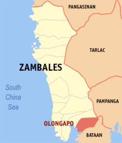 Mapa sa Zambales gipakita asa nahimutang ang Olóngapo.