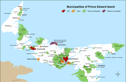 Map showing locations of all of Prince Edward Island's municipalities