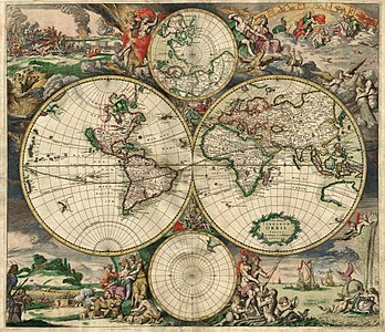 1689 tarihli, Amsterdam'da üretilmiş bir dünya haritası (Üreten: Bilinmiyor)