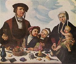 Maarten van Heemskerck (1498–1574), Family of Pieter Jan Foppesz, prior to c.1532, considered the first family portrait, in Dutch portraiture.[۱۷]