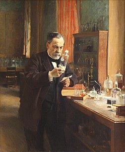 Louis Pasteur dans son laboratoire, huile sur toile (taille réelle 154 x 126 cm) peinte en 1885 par Albert Edelfelt (1854–1905). Collections du musée d’Orsay à Paris. (définition réelle 2 082 × 2 532)