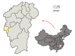 Location of Pingxiang City jurisdiction in Jiangxi
