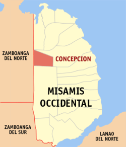 Mapa de Misamis Occidental con Concepcion resaltado