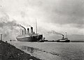 Titanic leaving Belfast Harbour to the Irish Sea for conducting her sea trials. April 2, 1912