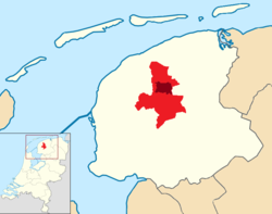 Ligging van Leeuwarden in Friesland-provinsie