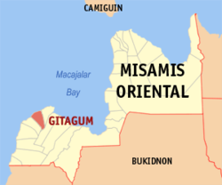 Mapa de Misamis Oriental con Gitagum resaltado
