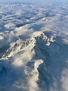 Veduta aerea del Monte Bianco da 9.000 metri sul livello del mare.