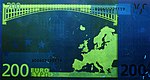 200 euro note under UV light (Reverse)