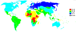 Коефициент на естествен прираст в страните по света през 2010 г. (данни на CIA World Factbook)