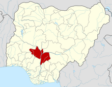 Lokoja is located in Kogi State which is shown here in red.