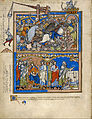 Page de la Bible Morgan de 1240, avec des inscriptions ajoutées en latin (XIVe) puis en persan (1608) et enfin en judéo-persan (début XVIIIe)[10],[11]