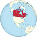 Map showing Canada in an orthographic projection