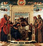 Détail du retable de Pesaro, Giovanni Bellini, 262 × 240 cm, Pesaro.