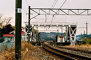 列車交換設備撤去中の大平下駅（1998年）