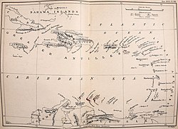 Bản đồ vùng Caribe, 1893. Aruba, Curaçao và Bonaire được tô màu đỏ.
