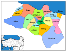 Mapa dos distritos da província de Ordu