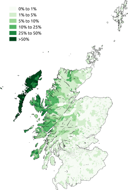 A map of Scots Gaelic speakers – CC BY-SA 3.0. By Skate Tier