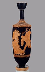 Lekythos, figure rouge trouvée à Ancône, 440 av. J.-C., Metropolitan Museum of Art de New York.