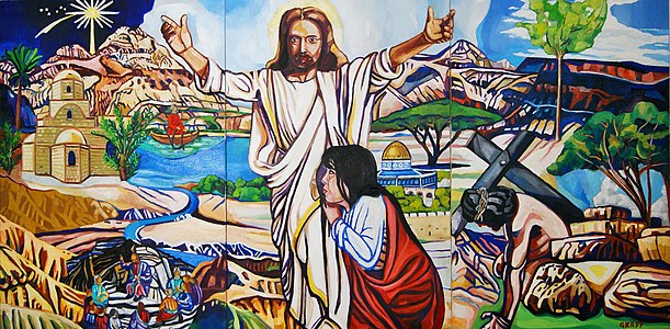 Triptikon Yerusalem (2016) karya Matthias Laurenz Gräff menampilkan Kristus bersama Maria Magdalena