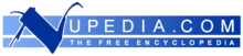 Logo reading "Nupedia.com the free encyclopedia" in blue with large initial "N".