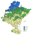 Navarra járásai: a baszkul beszélők százalékos aránya (2001)
