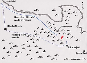 Карта флангового маневра Надир-шаха