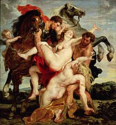 Похищение дочерей Левкиппа. Около 1617—1618 года, холст, масло, 224 × 211 см. Мюнхен, Старая пинакотека