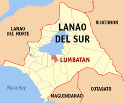 Map of Lanao del Sur with Lumbatan highlighted