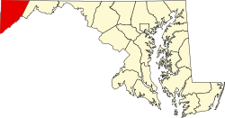 map of Maryland highlighting Garrett County