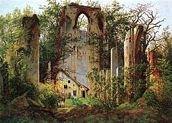 La ruina de Eldena (Klosterruine Eldena bei Greifswald), h. 1825, 35 x 49 cm, óleo sobre lienzo, Berlín, Nationalgalerie