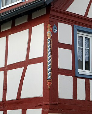 Corner detail of the timber framed house, Hauptstraße 18, in 2017