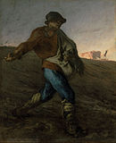 『種まく人』1850年。油彩、キャンバス、101.6 × 82.6 cm。ボストン美術館[44]。1850-51年サロン入選作か[注釈 2]。