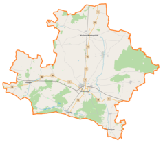 Mapa konturowa powiatu krotoszyńskiego, po lewej nieco na dole znajduje się punkt z opisem „Baszków”