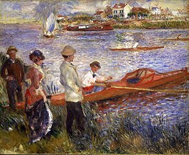 Oarsmen at Chatou, de Pierre-Auguste Renoir (1879). Renoir sabia que el taronja i el blau s'il·luminen mútuament quan es posen junts