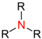 Atom azotu z przyłączonymi trzema grupa funkcyjnymi (R) i bez żadnego atomu wodoru