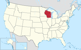 Map of the United States with ਵਿਸਕਾਂਸਨ Wisconsin highlighted
