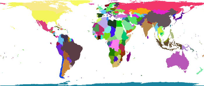 Základní politická mapa teritoriálních států – Behrmannova projekce