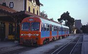 2-car DMU set 5527 on train 1850, 17:32 from Vólos to Kalabáka, 6 November 1992