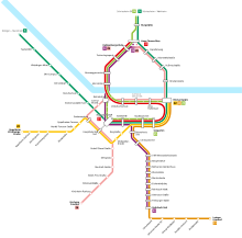 Liniennetzplan des Straßenbahnnetzes Heidelberg, mit Umleitungen.