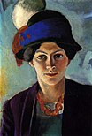 Vợ nghệ sĩ với nón xanh, 1909