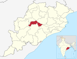 Boudhin piirikunta Odishan kartalla.