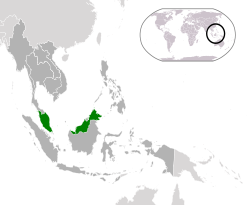Lega  Malezije  (temno zelena) – v Aziji  (temno siva & belo) – v ASEAN  (temno siva)  —  [Legenda]