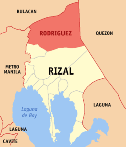 Mapa de Rizal con Rodriguez resaltado