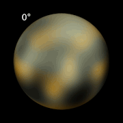 基於哈伯太空望遠鏡的觀測結果由電腦繪製的冥王星三維旋轉圖像（2002年–2003年）