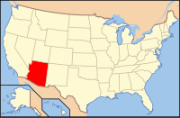 Bản đồ Hoa Kỳ có ghi chú đậm tiểu bang Arizona