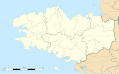 Mapa konturowa Bretanii, u góry po lewej znajduje się punkt z opisem „Le Drennec”