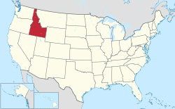 Yhdysvaltain kartta, jossa Idaho korostettuna