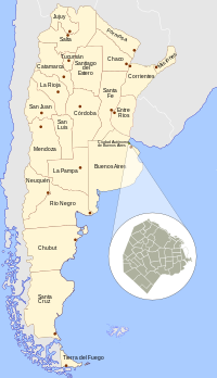 محل شهر خودمختار بوئنوس آیرس در نقشهٔ آرژانتین